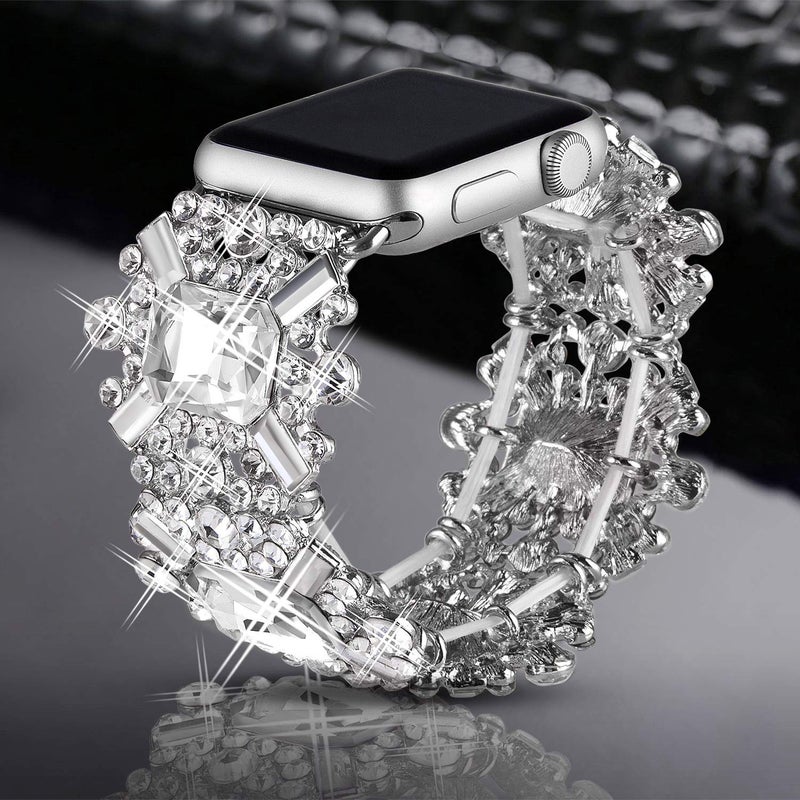 VIQIV Bling Bands Compatible with Apple Watch Band 38mm 40mm 41mm 42mm 44mm 45mm 49mm Iwatch Series SE 9 8 7 6 5 4 3 2 Ultra, Diamond Rhinestone Dressy Metal Bracelet Wristband Strap for Women - Image 2